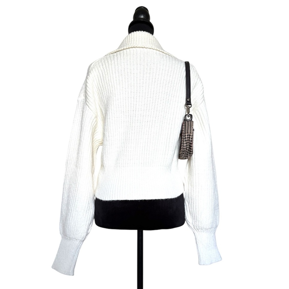 Cider Woman’s Small White Ribbed Cropped Knit Zip Up Collard Sweater - Picture 12 of 14